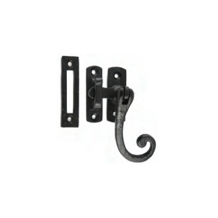 BLACK ANTIQUE CURLY TAIL CASEMENT FASTENER, HOOK & MORTICE PLATE